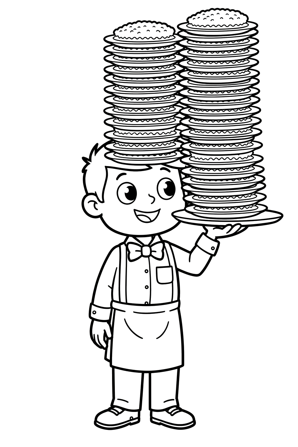 A waiter carrying a tall tray stacked with identical plates