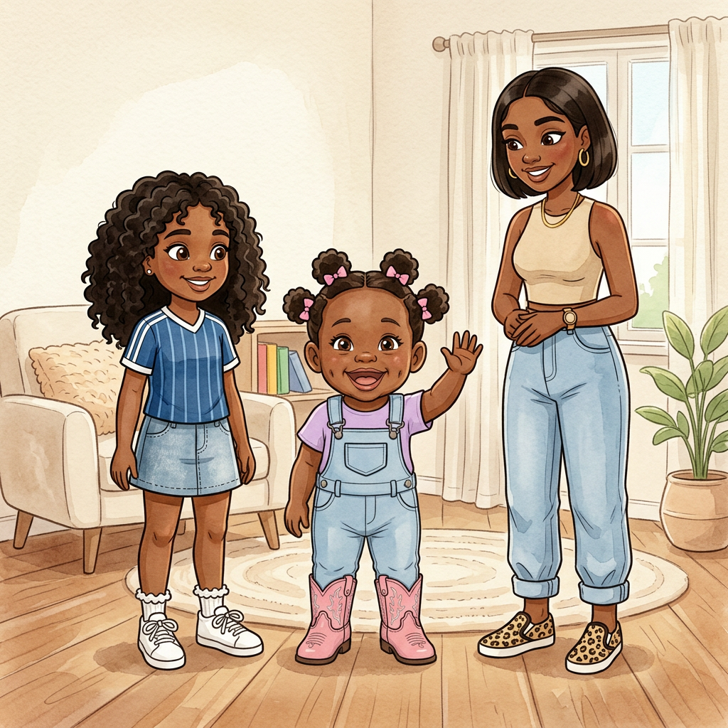 Kamsi, Samara and a grown-up at home